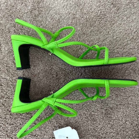 NEW Sandro Paris Strapped Leather Sandals Faye Neon Green Heels - Picture 5 of 9